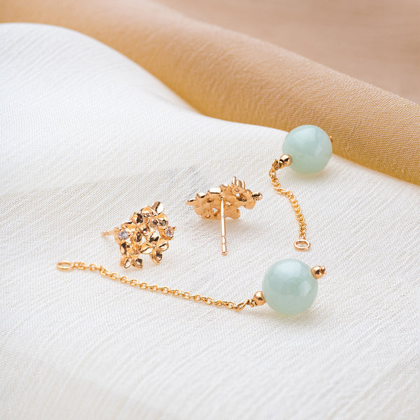 Hydrangea Jade Convertible Drop Earrings 18KT